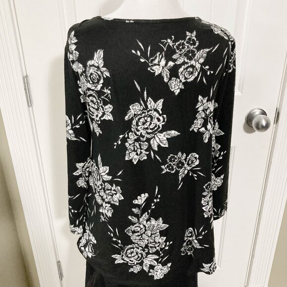 Penmans Black white floral side tie long-sleeve sweater ~ MEDIUM LARGE knit top - Picture 13 of 13
